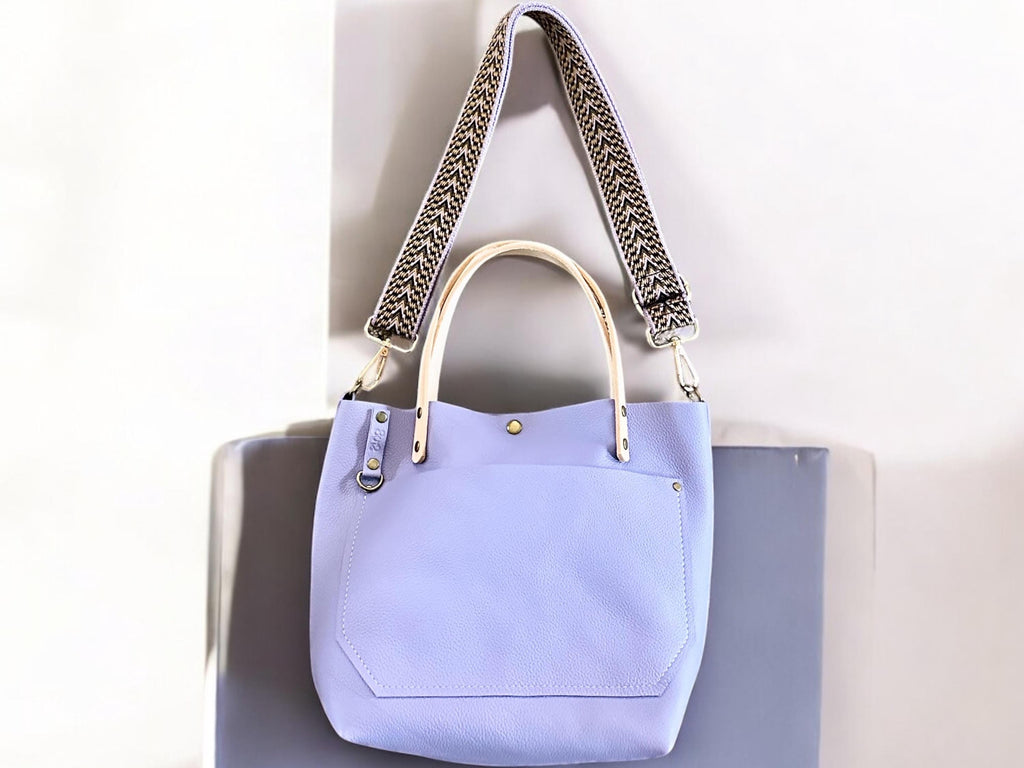 Full Grain Real Leather Authentic Pebbled Lavender Purple Leather RokStar Cross-Body Purse Handbag