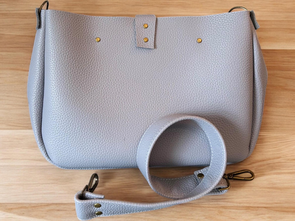 Handcrafted Pale Blue Leather Crossbody Bag – 1975 Boho Style Small