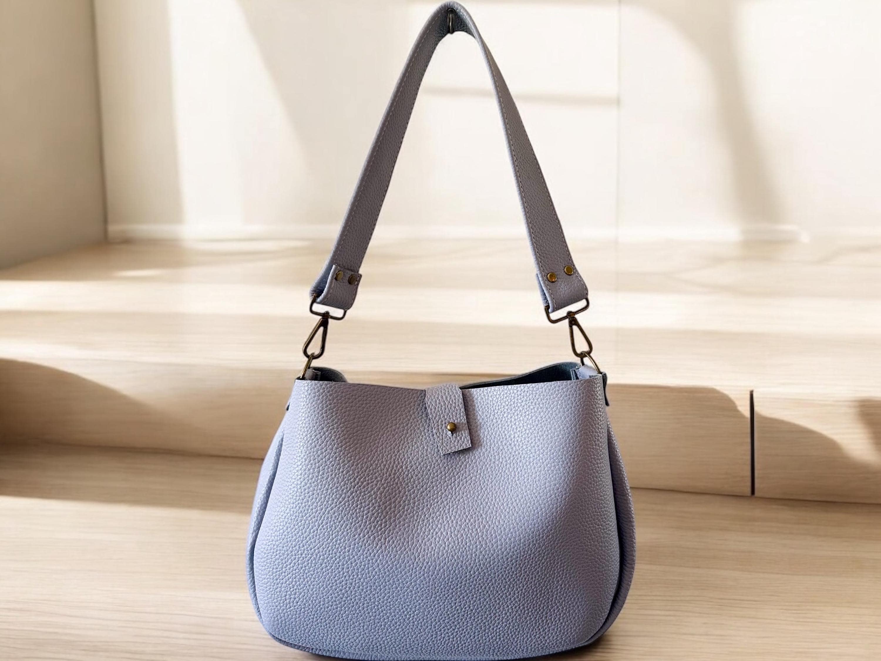 Handcrafted Pale Blue Leather Crossbody Bag – 1975 Boho Style Small