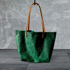 Full Grain Real Leather Authentic Rushmore Green Leather Classic Tote Bags-Small-Medium-Large-Extra Large