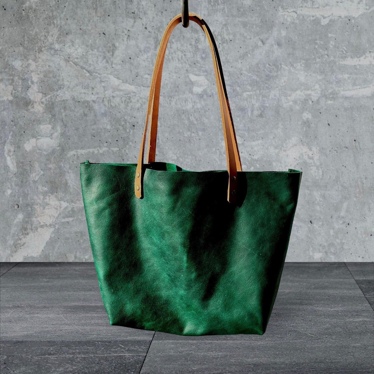 Full Grain Real Leather Authentic Rushmore Green Leather Classic Tote Bags-Small-Medium-Large-Extra Large