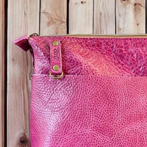 Handcrafted Full Grain Leather Zipper Crossbody Bag - Pink Dog Mini Stevie Purse