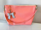Full Grain Leather Zipper Pebbled Blush Pink Penny Shoulder Bag Purse or Crossbody Bag