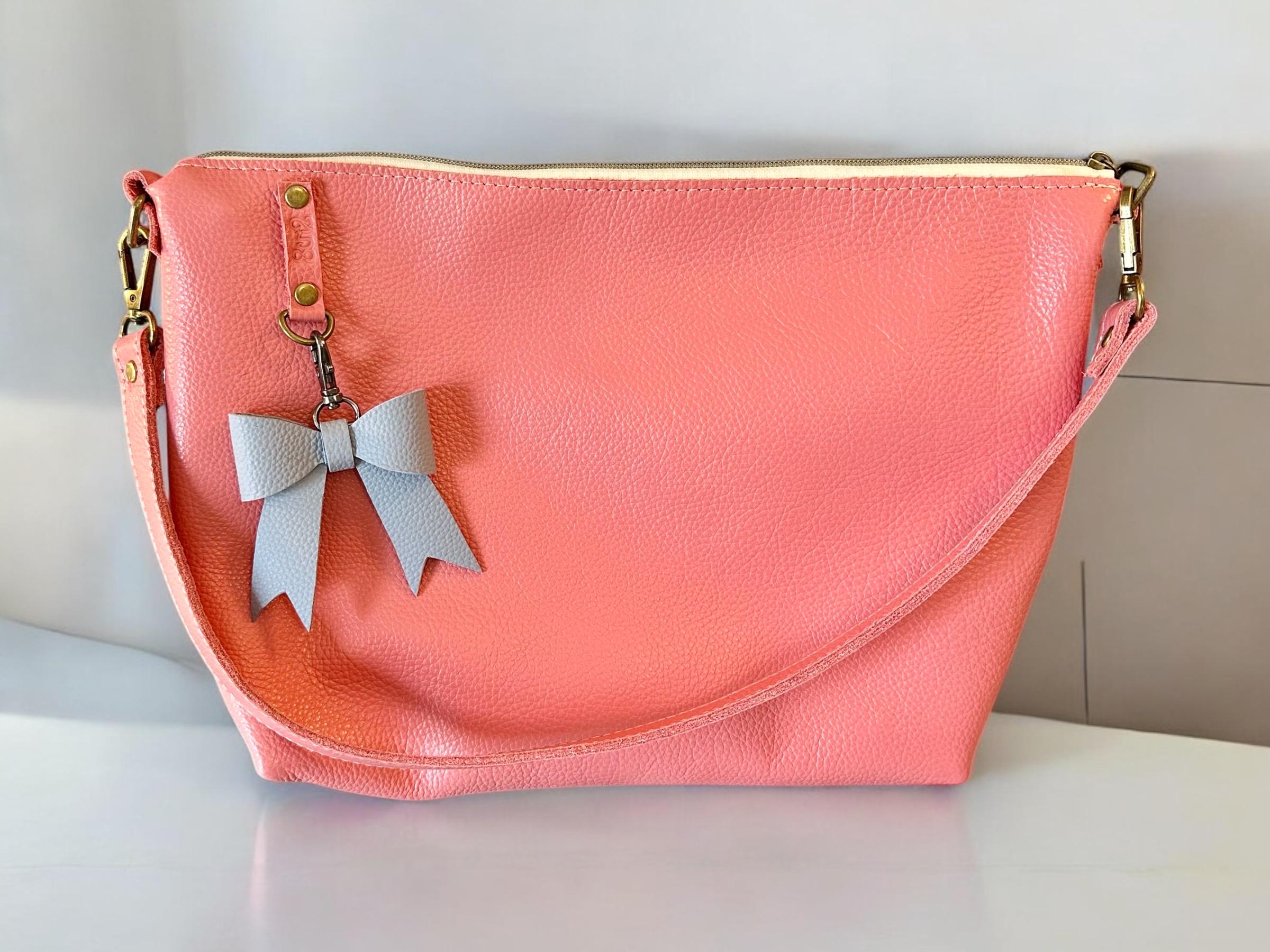 Full Grain Leather Zipper Pebbled Blush Pink Penny Shoulder Bag Purse or Crossbody Bag