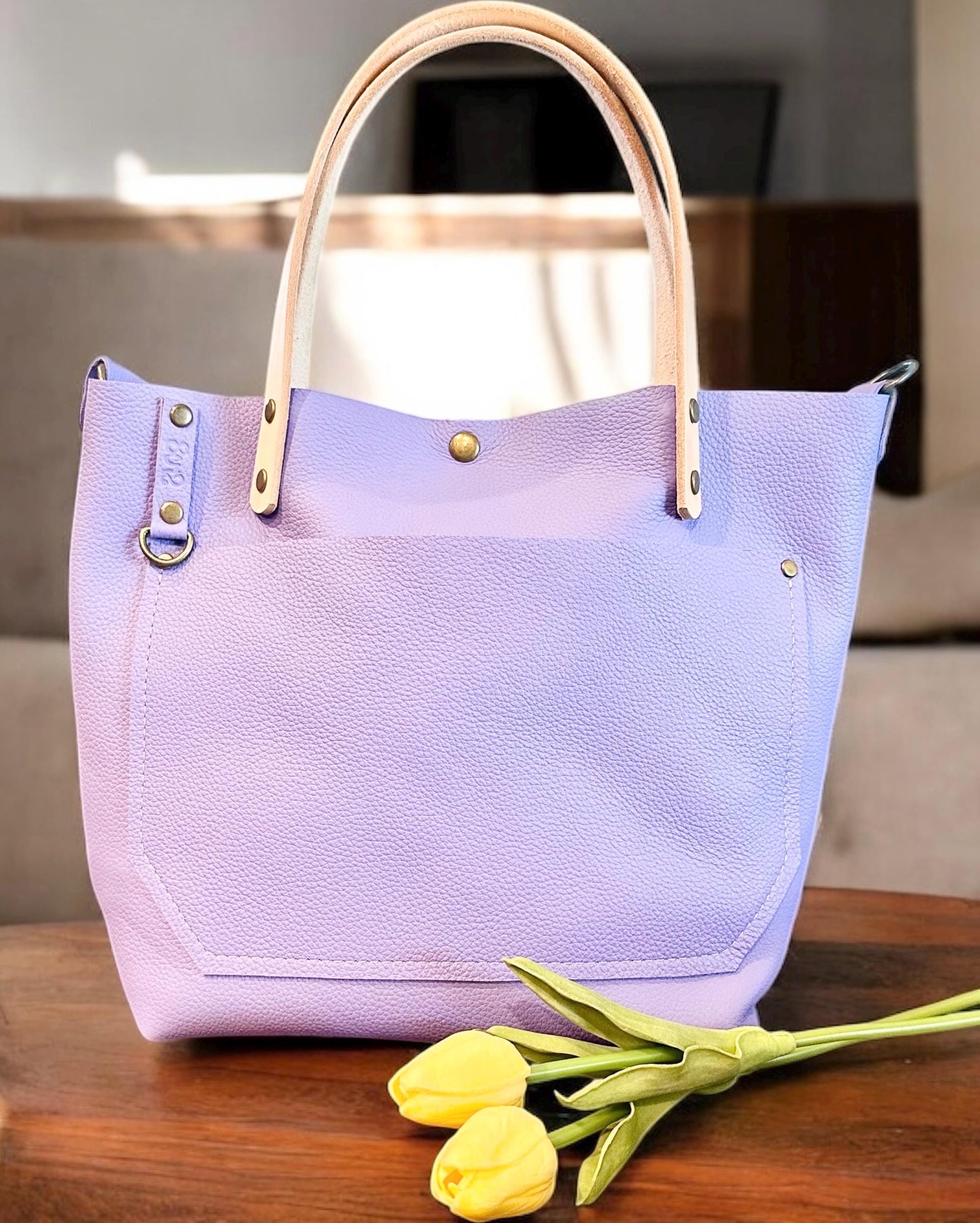 Full Grain Real Leather Authentic Pebbled Lavender Purple Leather RokStar Cross-Body Purse Handbag