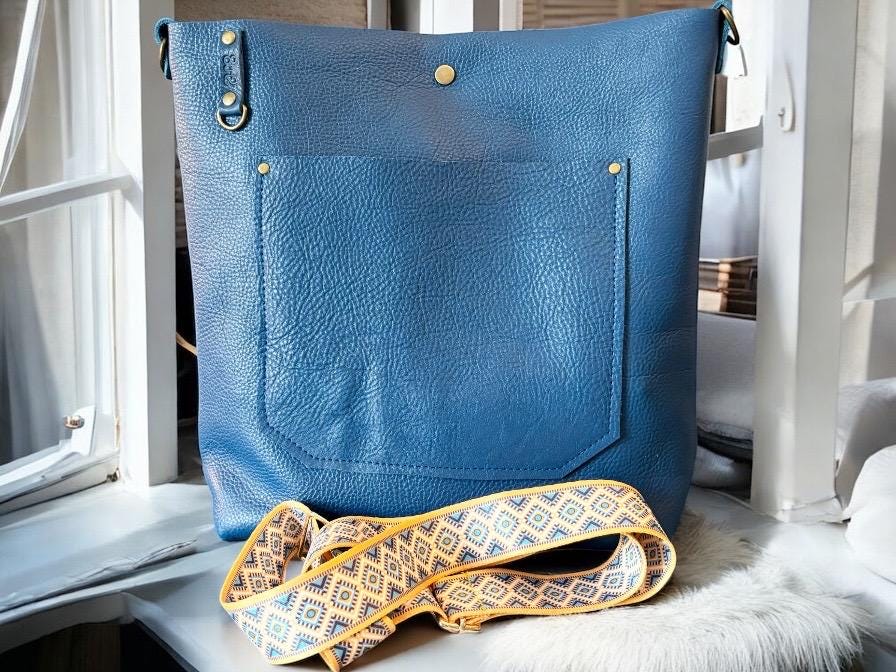 Full Grain Real Leather Blue Dog Hartlee Crossbody or Shoulder Bag Purse