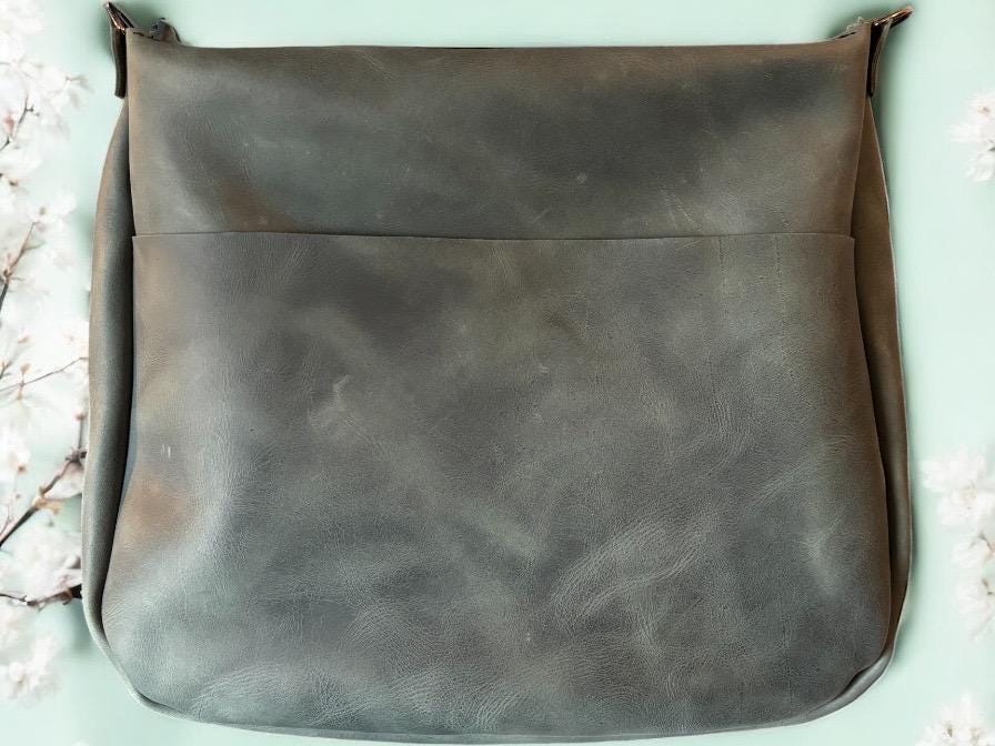 Full Grain Real Leather Zipper Mediterranean 1975 Boho Crossbody or Shoulder Bag Purse - Large