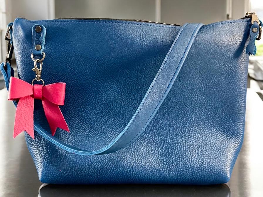 Full Grain Leather Zipper Blue Dog Penny Shoulder Bag Purse or Crossbody Bag