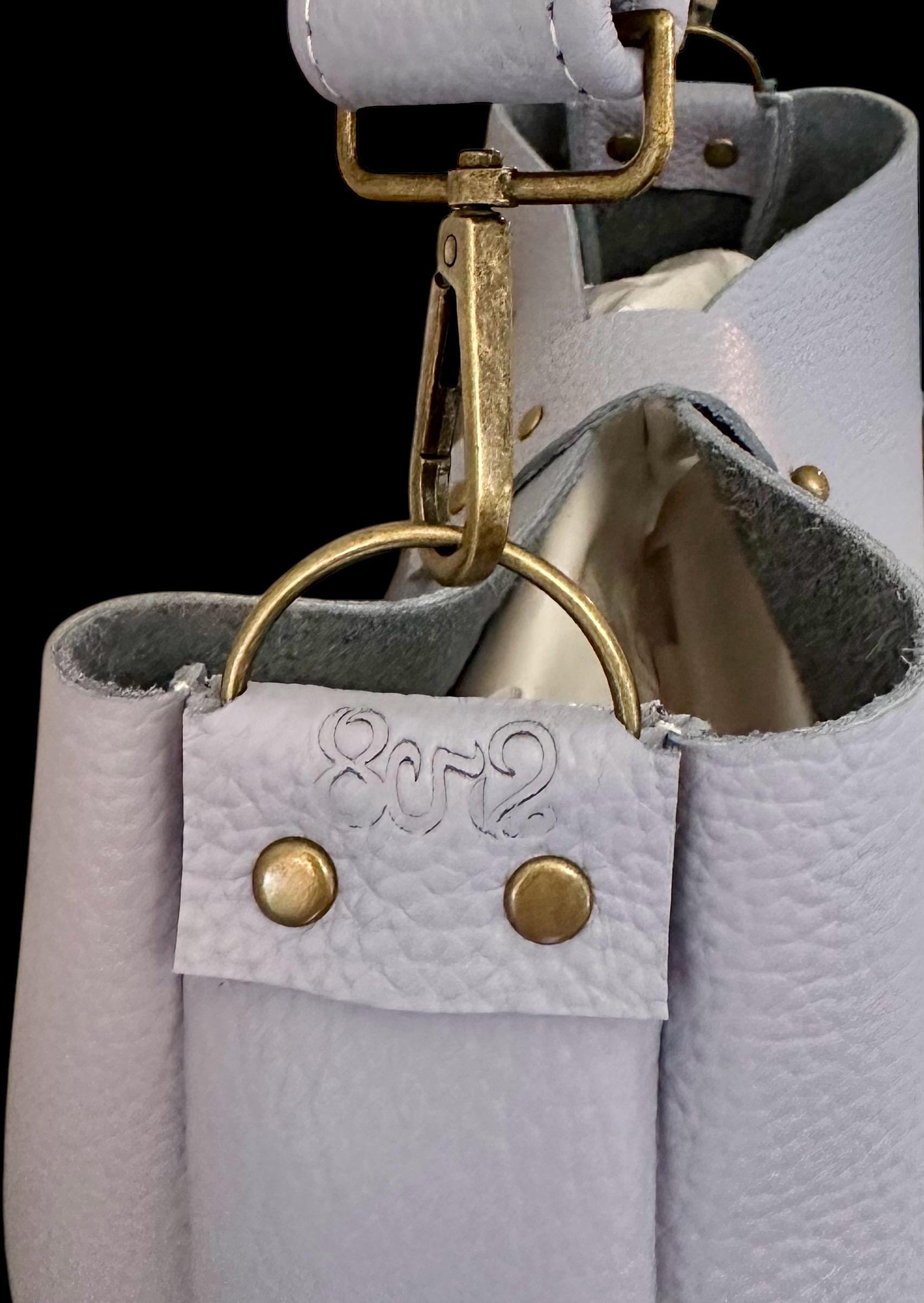 Handcrafted Pale Blue Leather Crossbody Bag – 1975 Boho Style Small