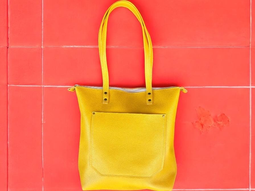 Full Grain Real Leather Zipper Pebbled Yellow Hartlee Crossbody or Shoulder Bag Purse