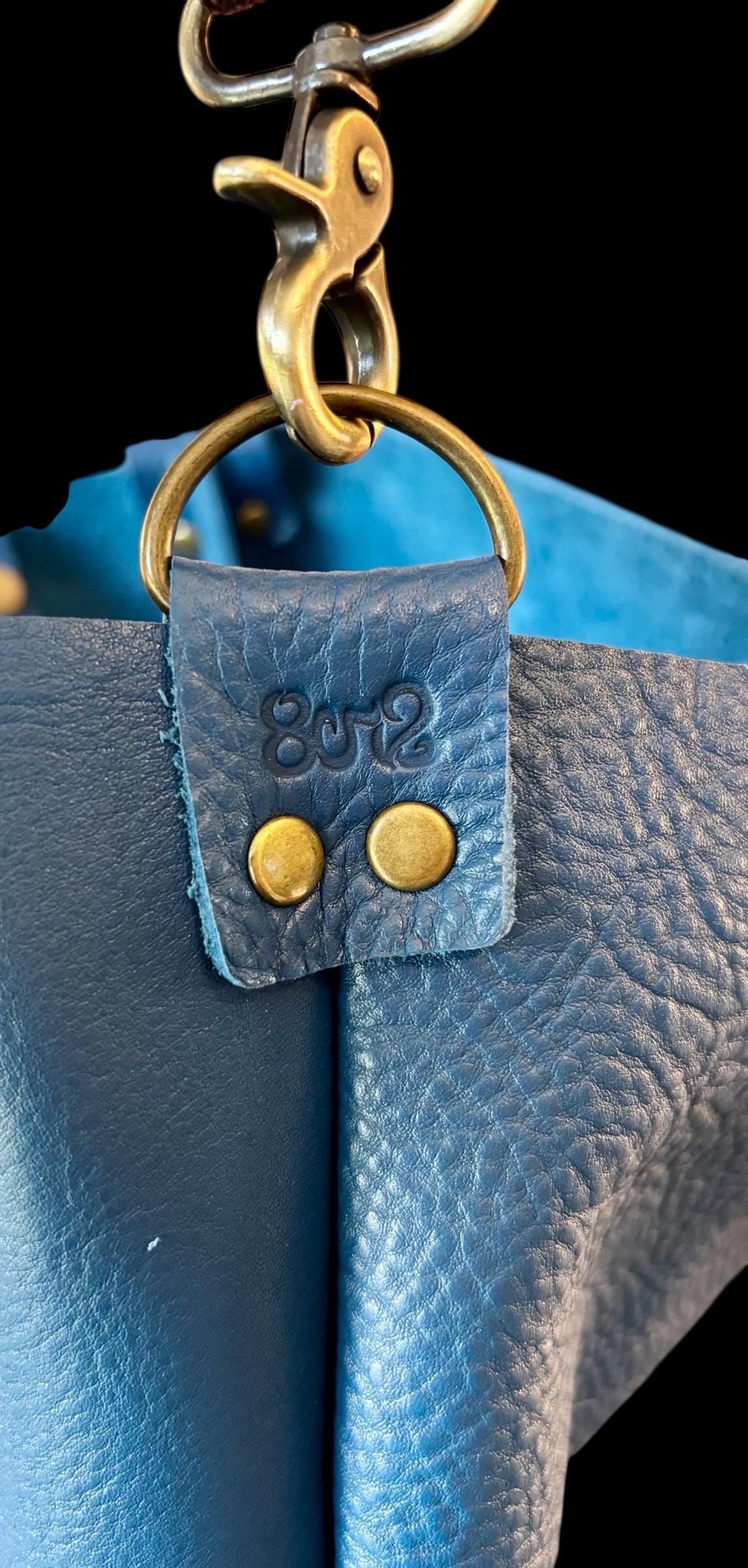 Full Grain Real Leather Blue Dog Hartlee Crossbody or Shoulder Bag Purse