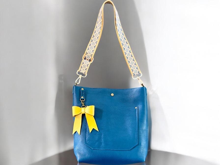 Full Grain Real Leather Blue Dog Hartlee Crossbody or Shoulder Bag Purse