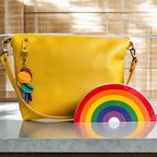 Full Grain Leather Zipper Pebbled Yellow Penny Shoulder Bag Purse or Crossbody Bag