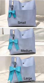 Full Grain Leather Bow -Tote Bag, Tassel, Bling, Embellishment Pink Dog, Blue Dog