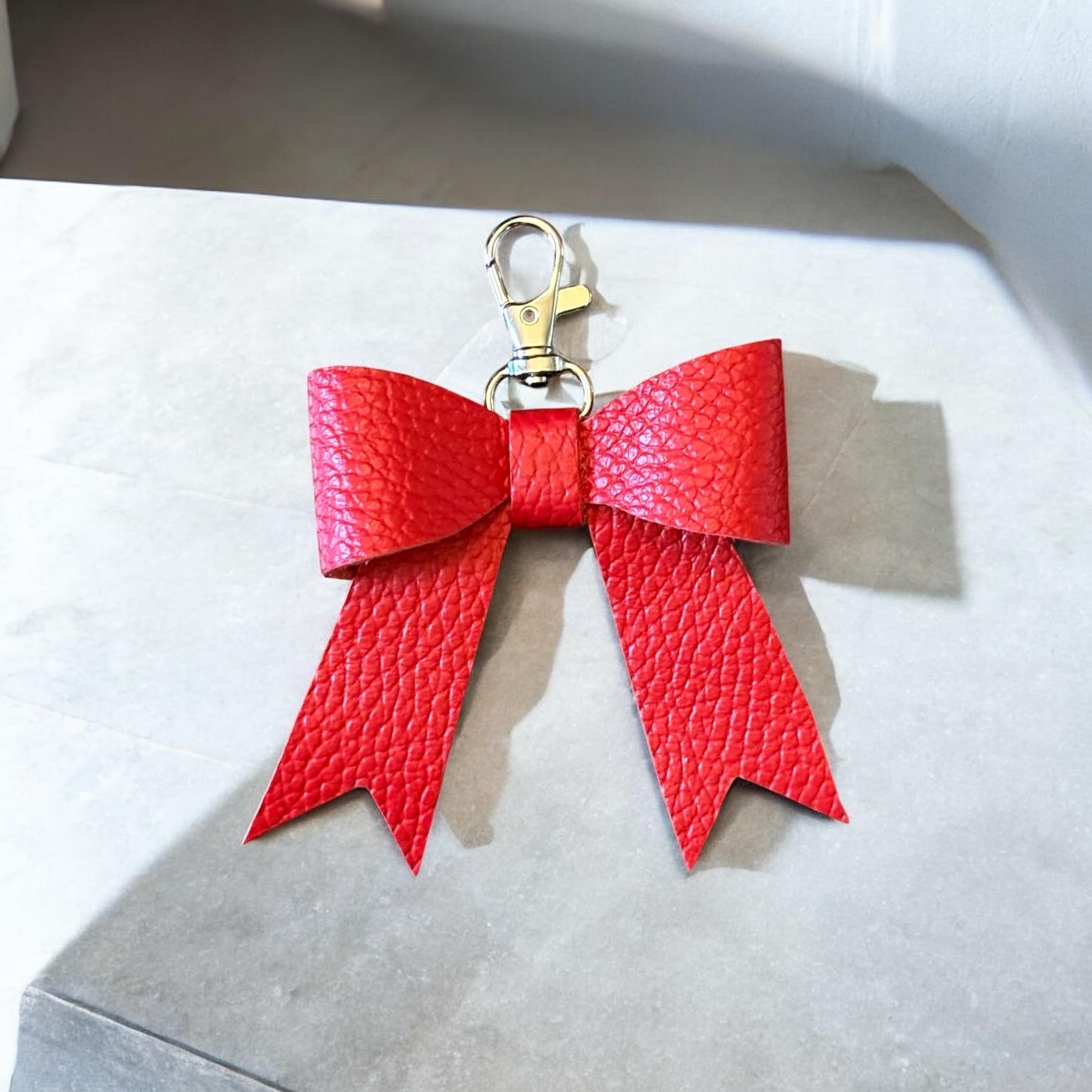 Full Grain Leather Bow Charm – Red, White & Blue Bag Embellishment