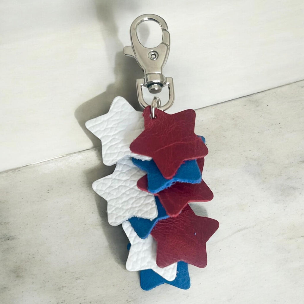 Full Grain Leather Star Tassel, Red White Blue Bag Charm