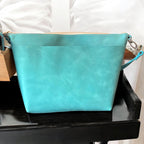 Full Grain Leather Zipper Aqua Penny Shoulder Bag Purse or Crossbody Bag