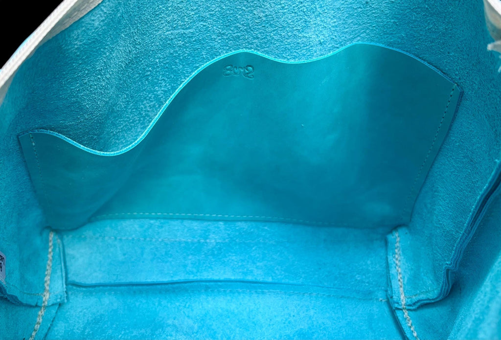 Full Grain Leather Zipper Aqua Penny Shoulder Bag Purse or Crossbody Bag
