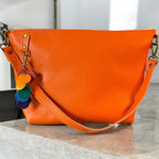 Full Grain Leather Zipper Pebbled Orange Penny Shoulder Bag Purse or Crossbody Bag