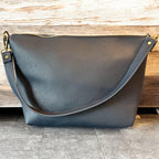 Full Grain Leather Zipper Pebbled Navy Penny Shoulder Bag Purse or Crossbody Bag