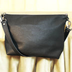 Full Grain Leather Zipper Pebbled Black Dog Charlotte Shoulder Bag Purse or Crossbody Bag