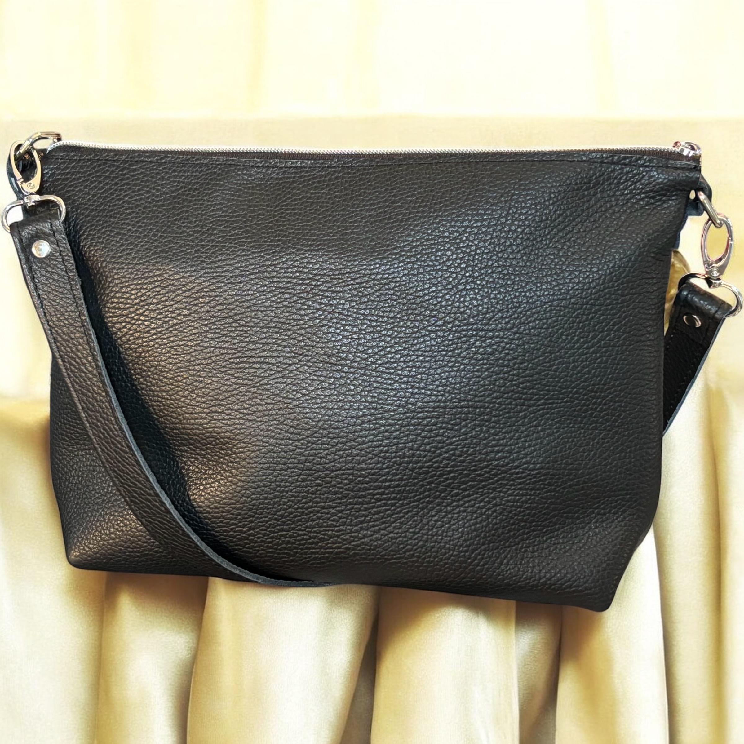 Full Grain Leather Zipper Pebbled Black Dog Charlotte Shoulder Bag Purse or Crossbody Bag