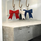 Full Grain Leather Bow Charm – Red, White & Blue Bag Embellishment