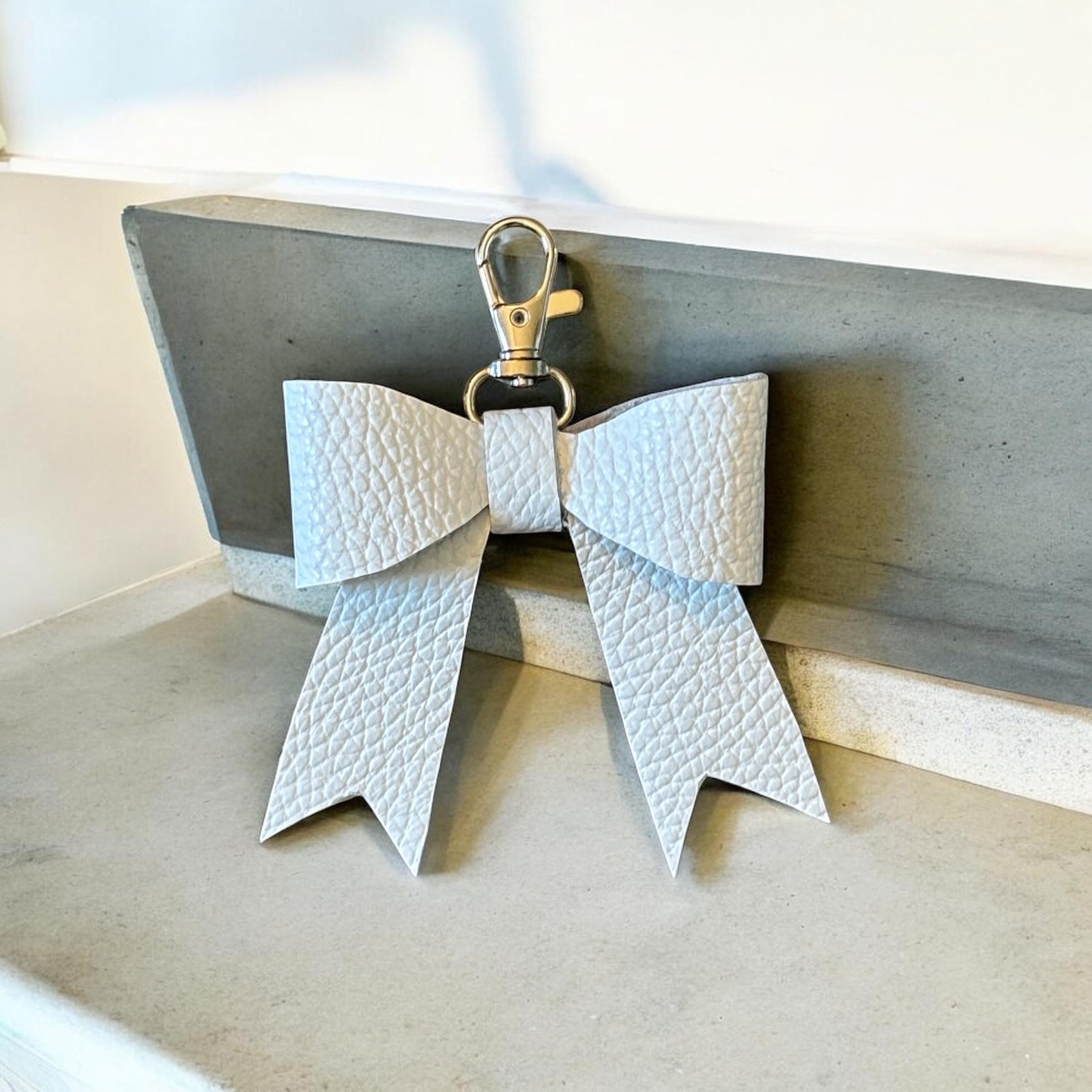 Full Grain Leather Bow Charm – Red, White & Blue Bag Embellishment