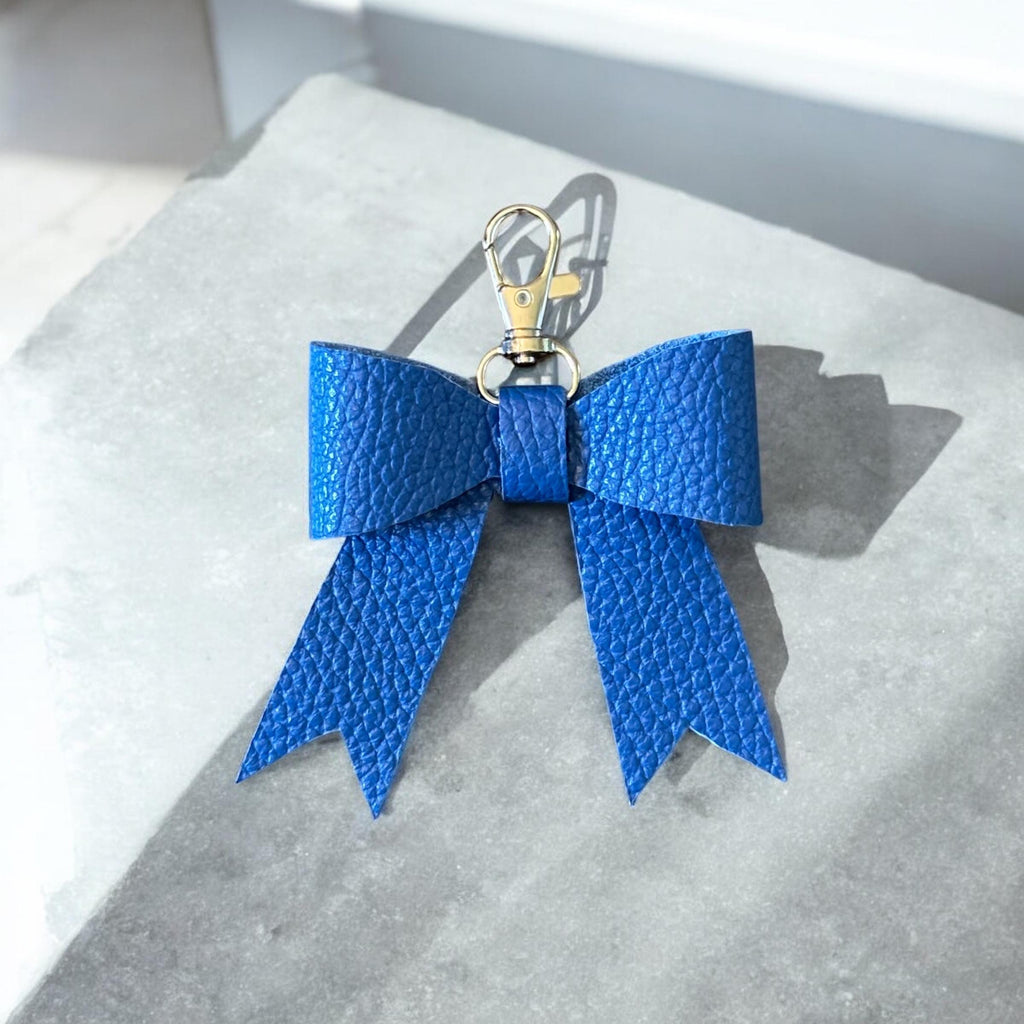 Full Grain Leather Bow Charm – Red, White & Blue Bag Embellishment