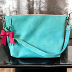 Full Grain Leather Zipper Aqua Penny Shoulder Bag Purse or Crossbody Bag