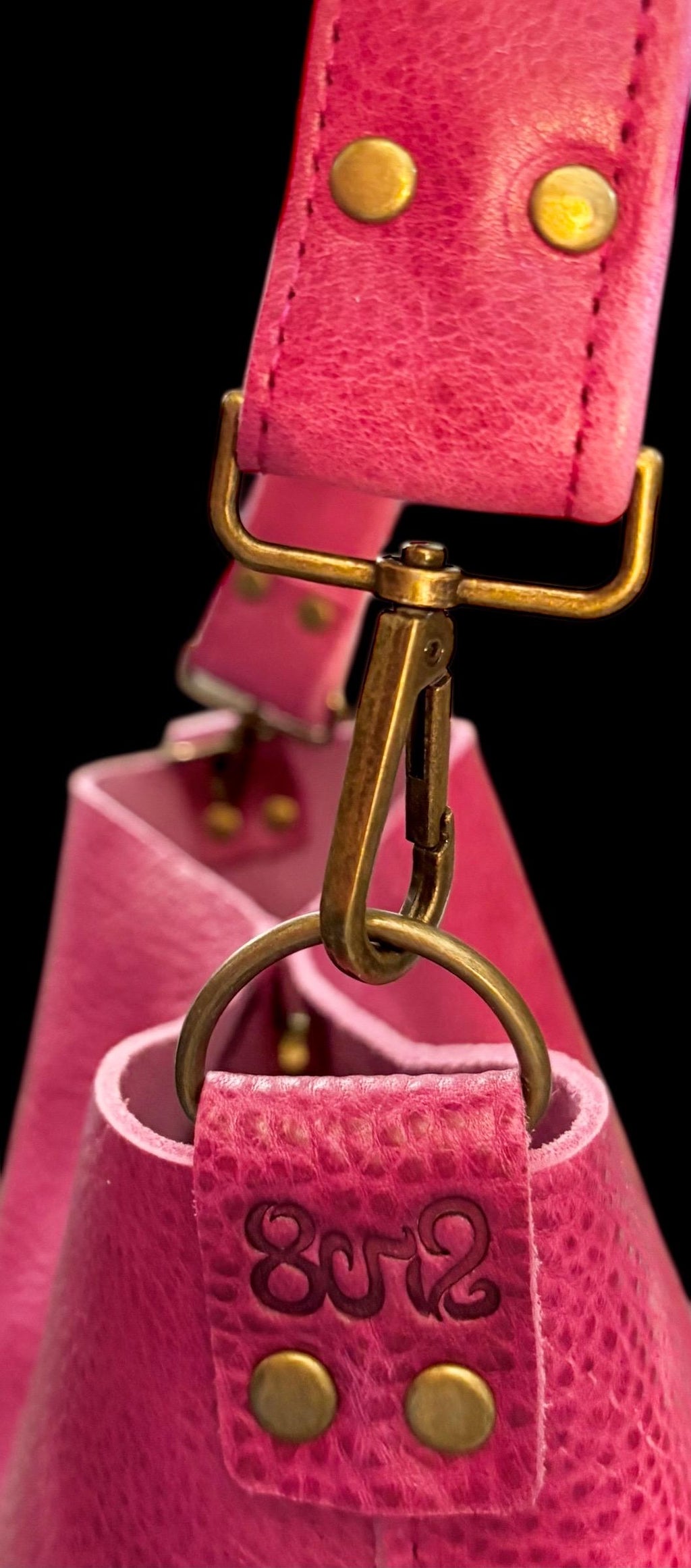 Full Grain Real Leather Pink Dog Bucket Crossbody or Shoulder Bag Purse