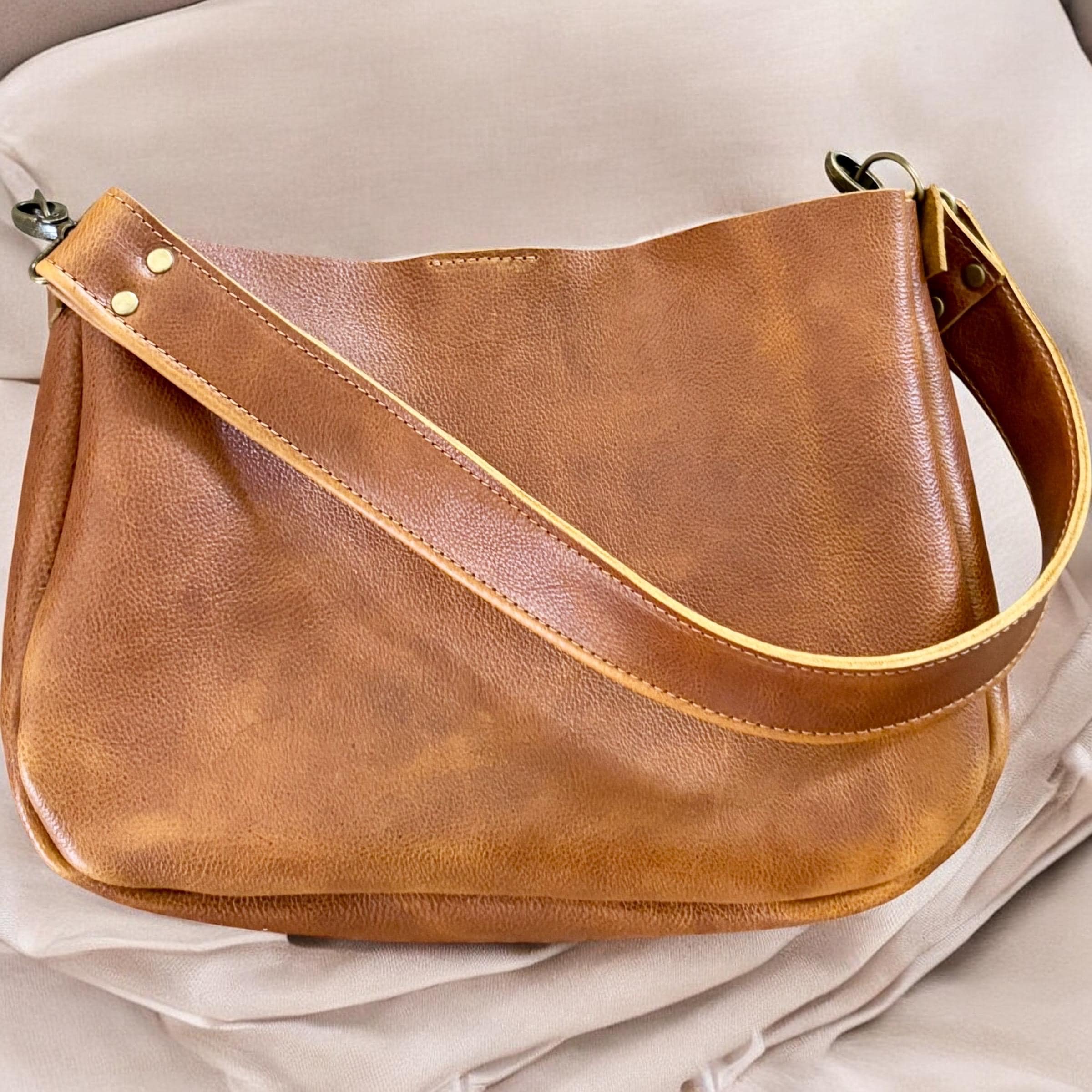 Full Grain Real Leather Authentic Saddle 1975 Boho Crossbody or Shoulder Bag Purse - Small