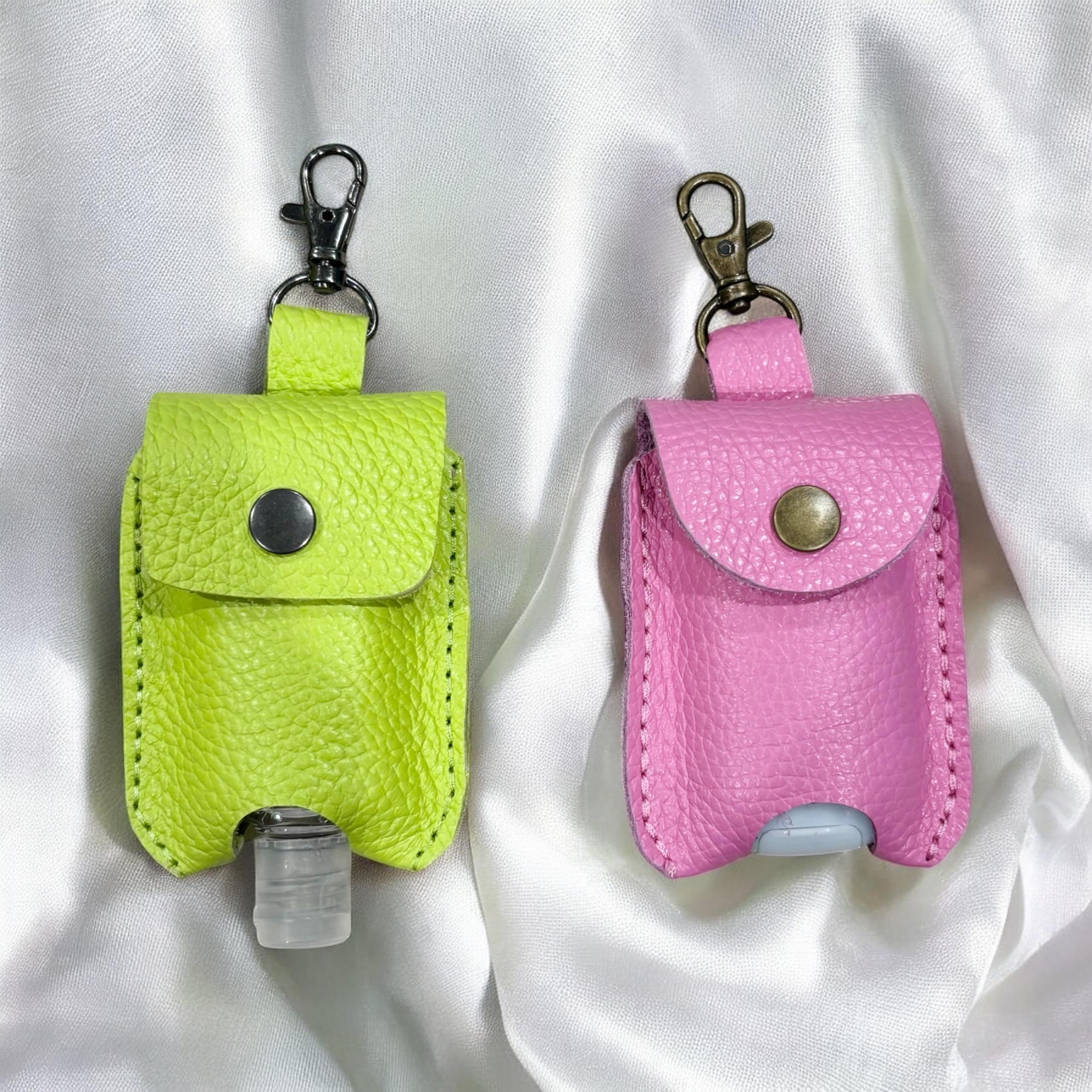 Full Grain Authentic Leather Square and Round Hand Sanitizer Holder Keychain