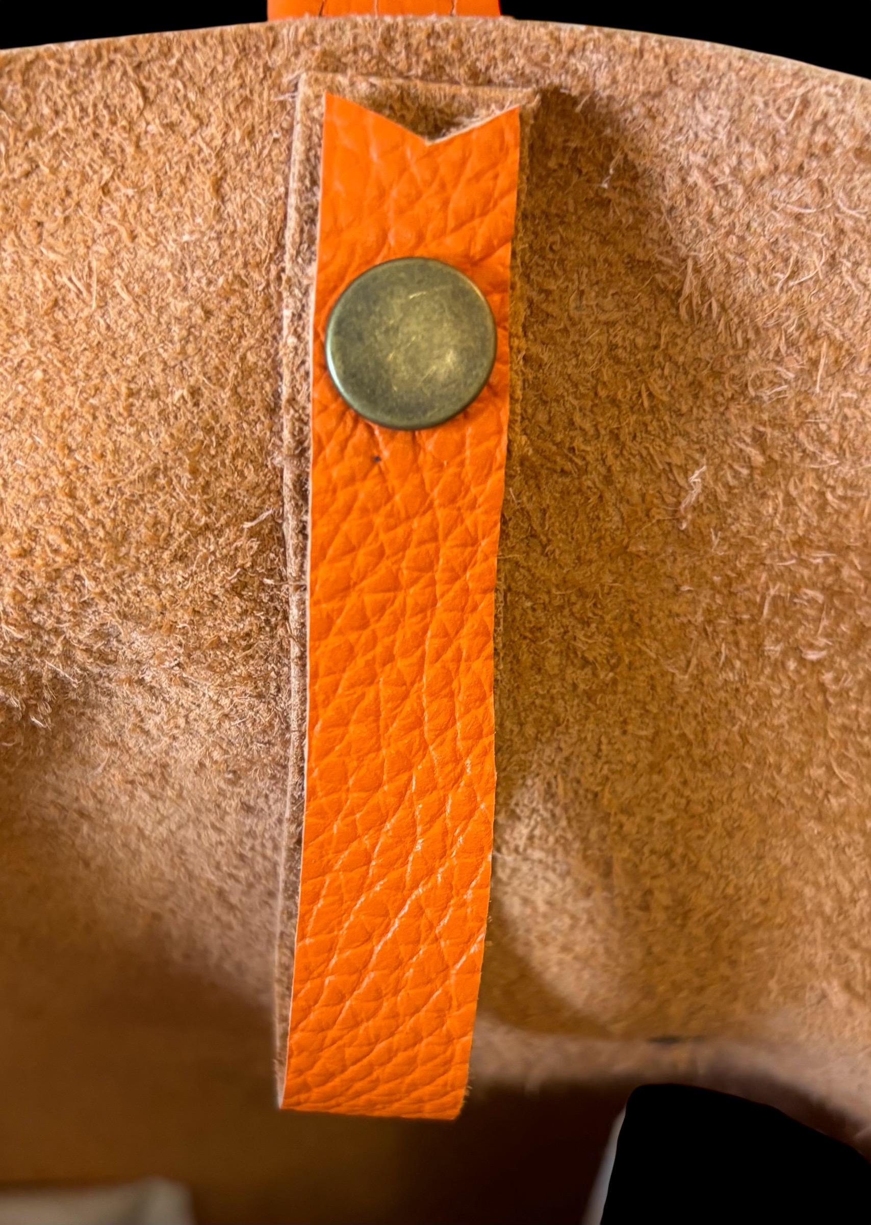Full Grain Real Leather Authentic Pebbled Orange Leather Classic Tote Bags-Small-Medium-Large-Extra Large