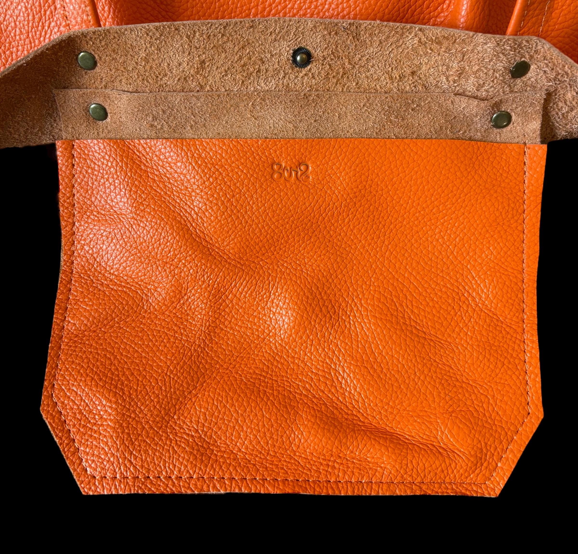 Full Grain Real Leather Authentic Pebbled Orange Leather Classic Tote Bags-Small-Medium-Large-Extra Large