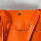 Full Grain Real Leather Authentic Pebbled Orange Leather Classic Tote Bags-Small-Medium-Large-Extra Large