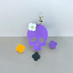Full Grain Authentic Leather Black, White, Orange, Purple Skull Bag Charm