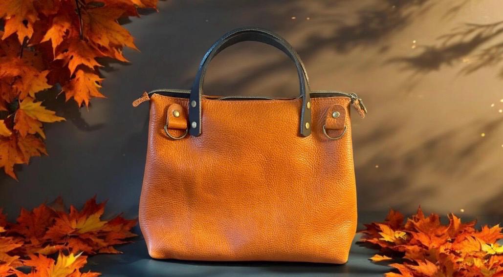 Full Grain Real Leather Zipper Autumn Orange Dog RokStar Crossbody or Shoulder Bag Purse