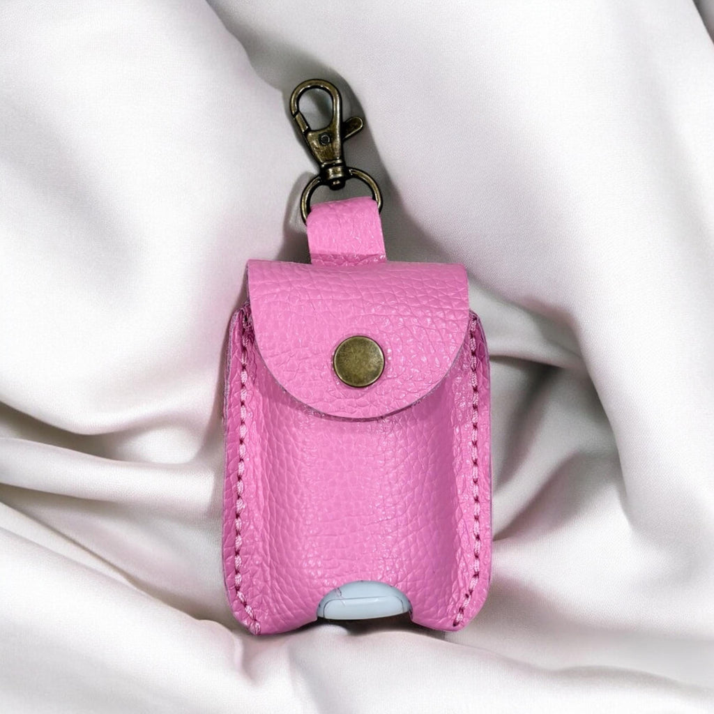 Full Grain Authentic Leather Square and Round Hand Sanitizer Holder Keychain