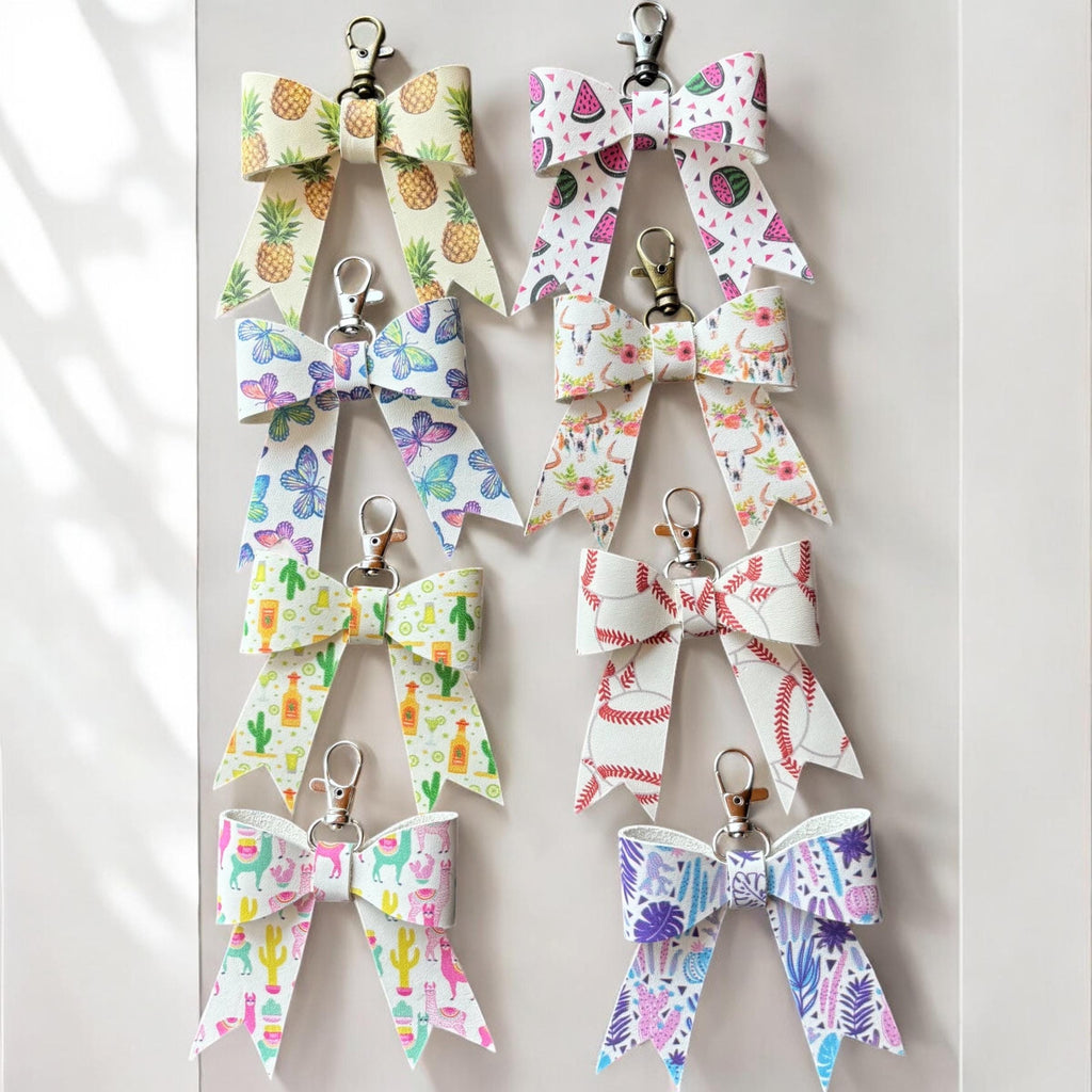 Full Grain Pattern Leather Bow -Tote Bag, Tassel, Bling, Summer, Pineapple, Watermelon, Llama