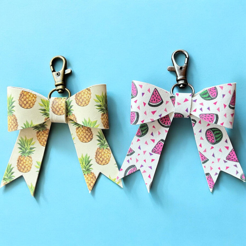 Full Grain Pattern Leather Bow -Tote Bag, Tassel, Bling, Summer, Pineapple, Watermelon, Llama