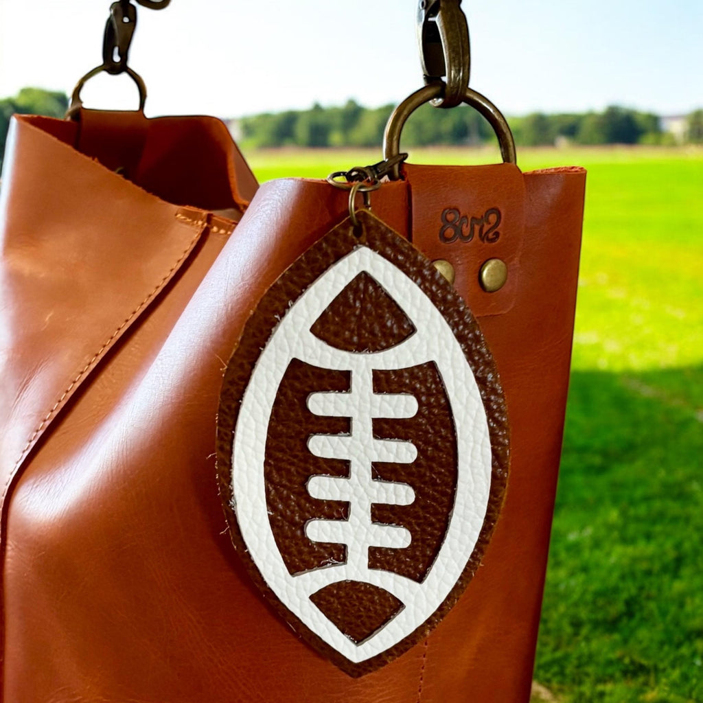 Full Grain Authentic Leather Football Charms Tote Bling Purse Crossbody