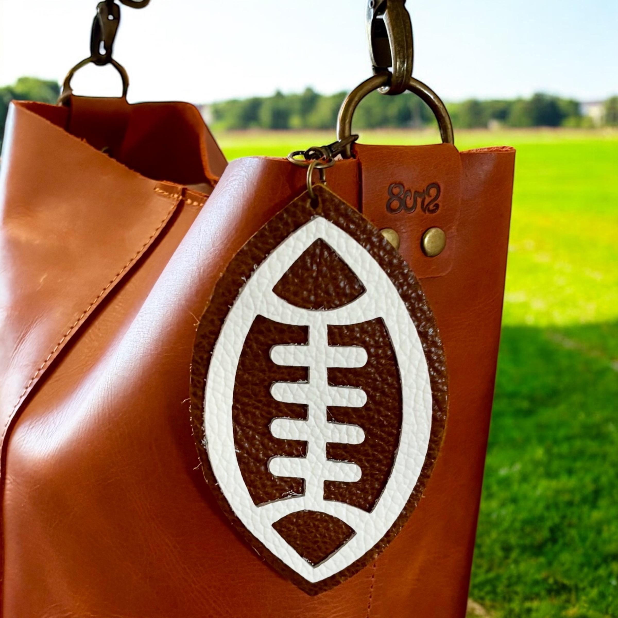 Full Grain Authentic Leather Football Charms Tote Bling Purse Crossbody