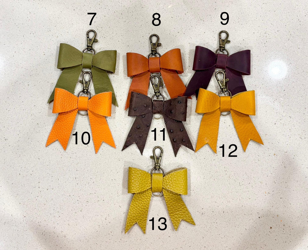 Handcrafted Full Grain Leather Bow - Bag Charm, Fall Colors