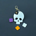 Full Grain Authentic Leather Black, White, Orange, Purple Skull Bag Charm