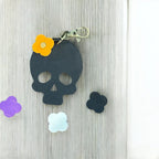 Full Grain Authentic Leather Black, White, Orange, Purple Skull Bag Charm