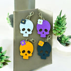 Full Grain Authentic Leather Black, White, Orange, Purple Skull Bag Charm