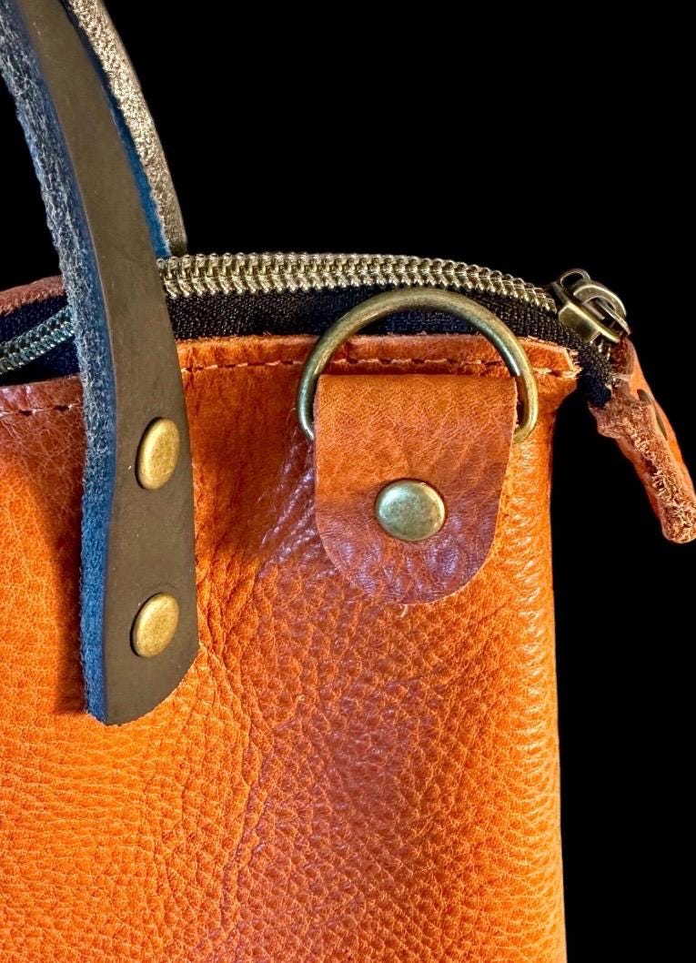 Full Grain Real Leather Zipper Autumn Orange Dog RokStar Crossbody or Shoulder Bag Purse