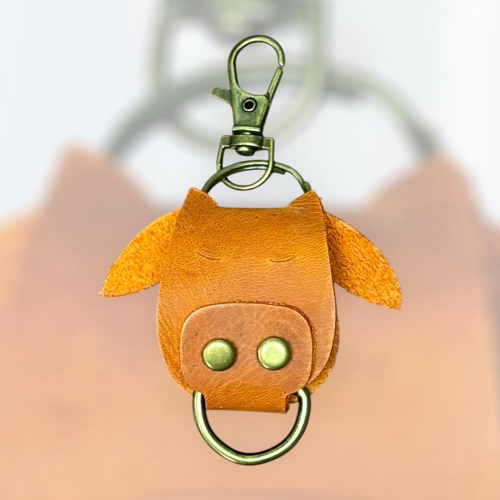Full Grain Authentic Leather Cow Keychain Bag Charm Bling Flair Tassel