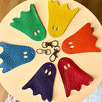 Full Grain Leather Rainbow Ghost Charm, Halloween Bag Bling